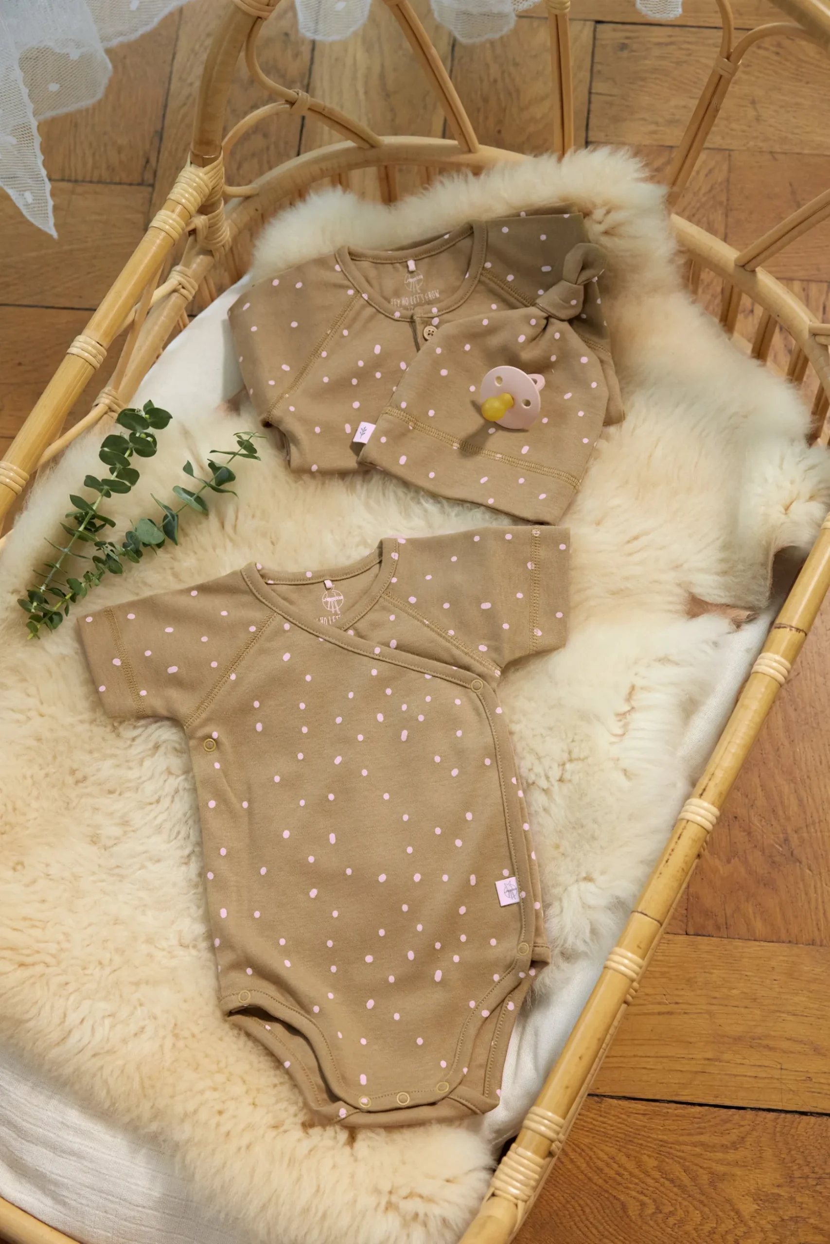 Baby Body kurzarm - Bio Baumwolle, Punkte, Gelb