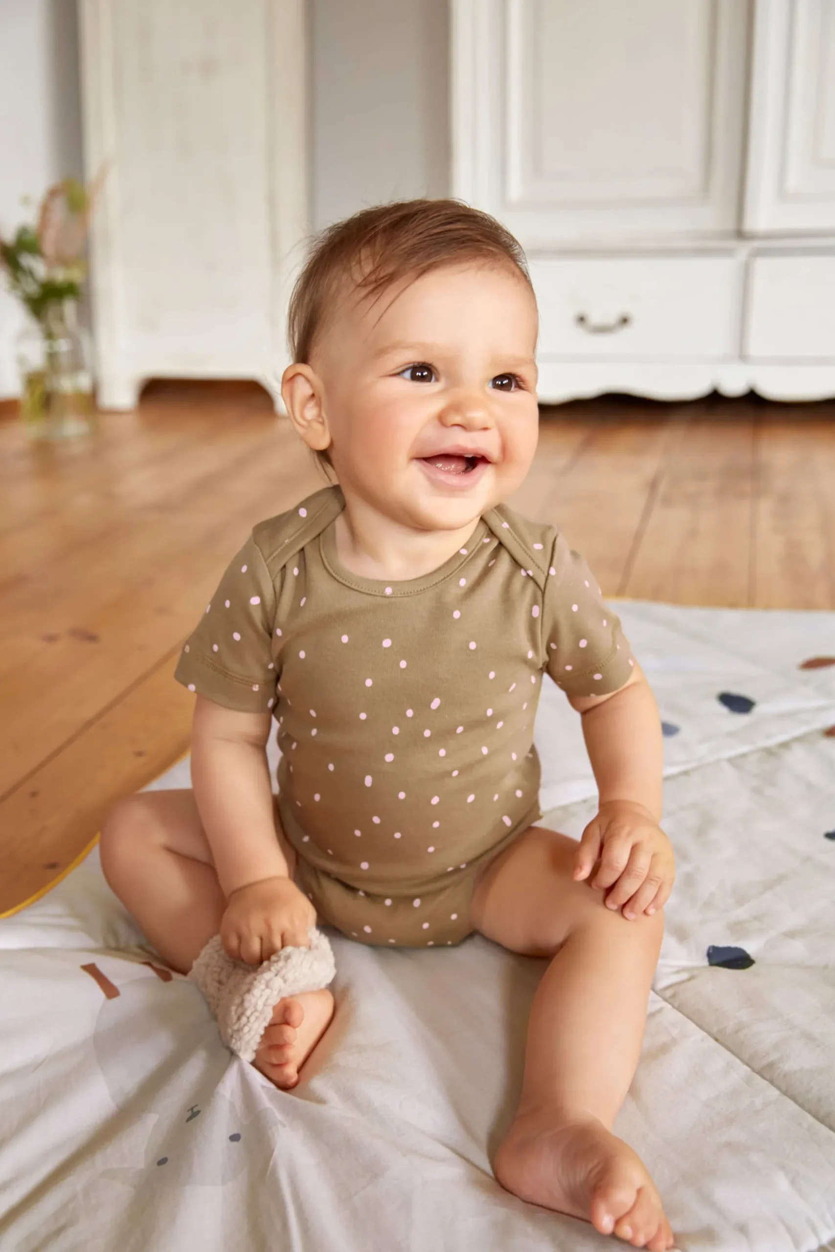 Baby Body kurzarm - Bio Baumwolle, Punkte, Gelb