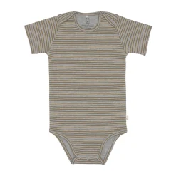 Baby Body kurzarm - Bio Baumwolle, Streifen, Grau meliert
