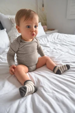 Baby Body kurzarm - Bio Baumwolle, Punkte, Taupe