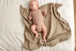 Baby Body Kurzarm - gerippt, Hellbraun