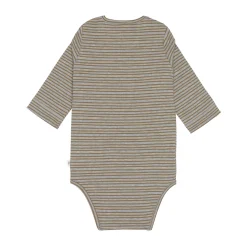 Baby Body langarm - Bio Baumwolle, Streifen, Grau meliert