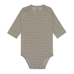 Baby Body langarm - Bio Baumwolle, Streifen, Grau meliert
