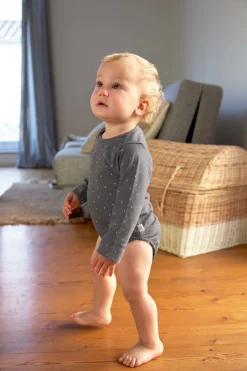 Baby Body langarm - Bio Baumwolle, Punkte, Anthrazit