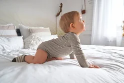 Baby Body langarm - Bio Baumwolle, Punkte, Taupe