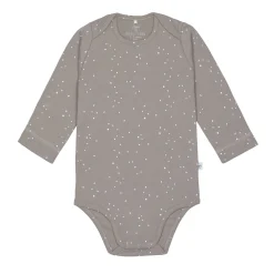 Baby Body langarm - Bio Baumwolle, Punkte, Taupe