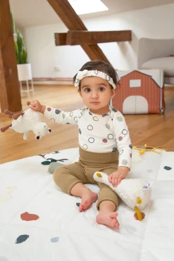 Baby Body langarm - Bio Baumwolle, Kreise, Beige