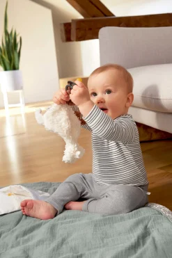 Baby Body langarm - Bio Baumwolle, Streifen, Grau