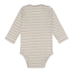 Baby Body langarm - Bio Baumwolle, Streifen, Grau