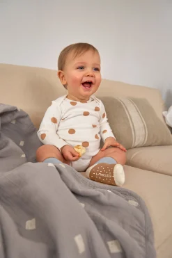 Baby Body langarm - Bio Baumwolle, Punkte, Weiß