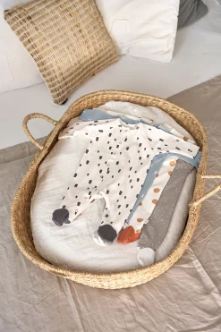 Baby Schlafanzug mit Füßen - Bio Baumwolle, Blocks, Hellblau