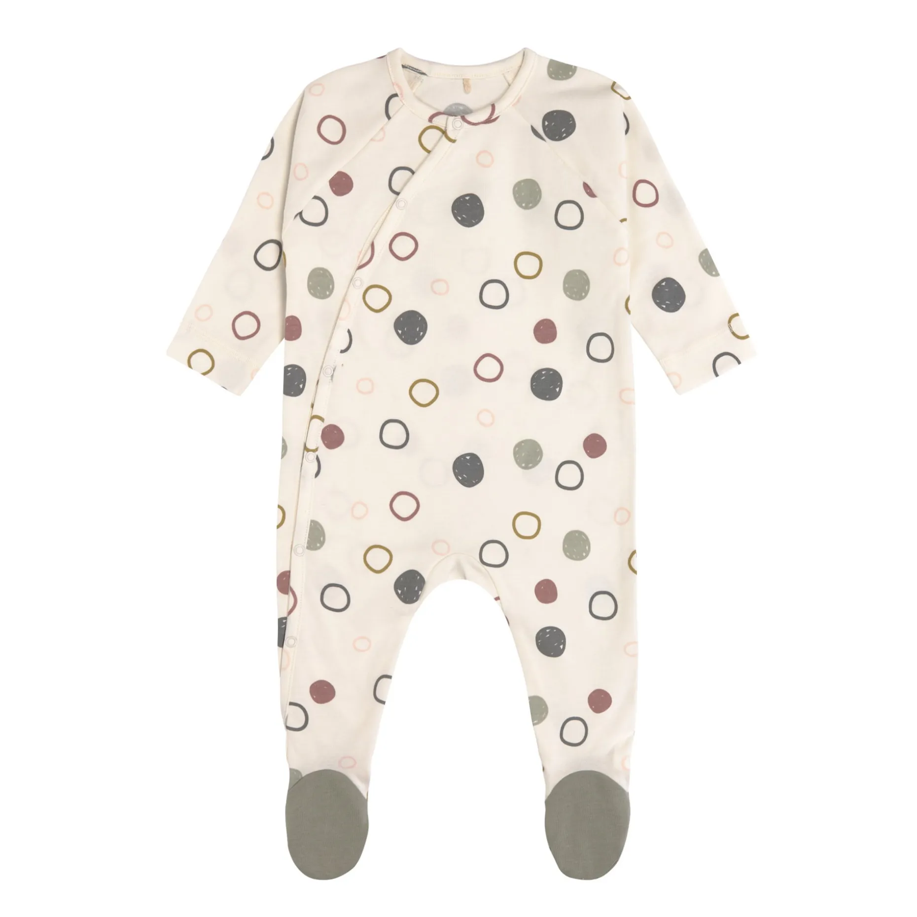 Baby Schlafanzug mit Füßen - Bio Baumwolle, Circles, Weiß