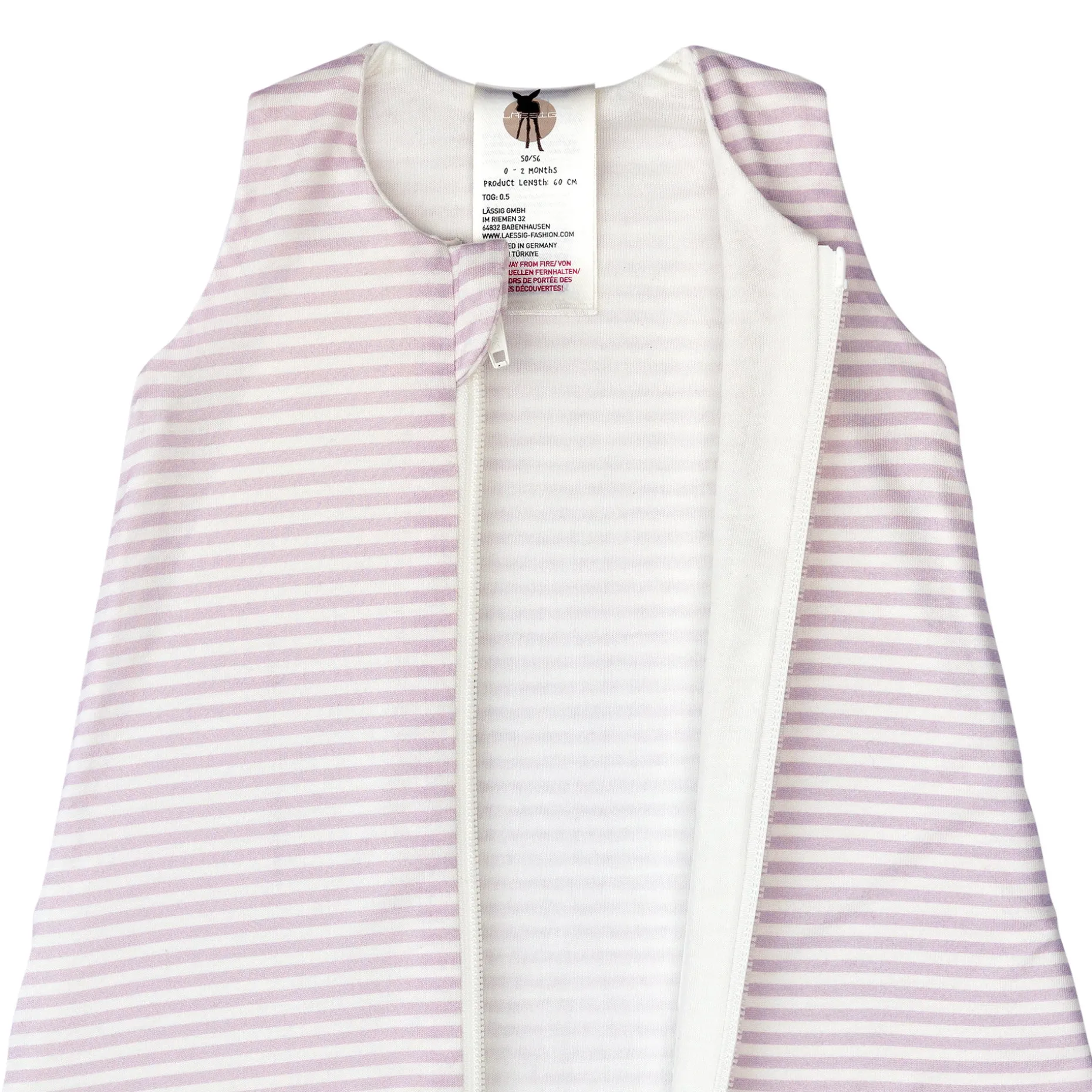 Baby Schlafsack 0,5 TOG - Gestreift, Lila Milky