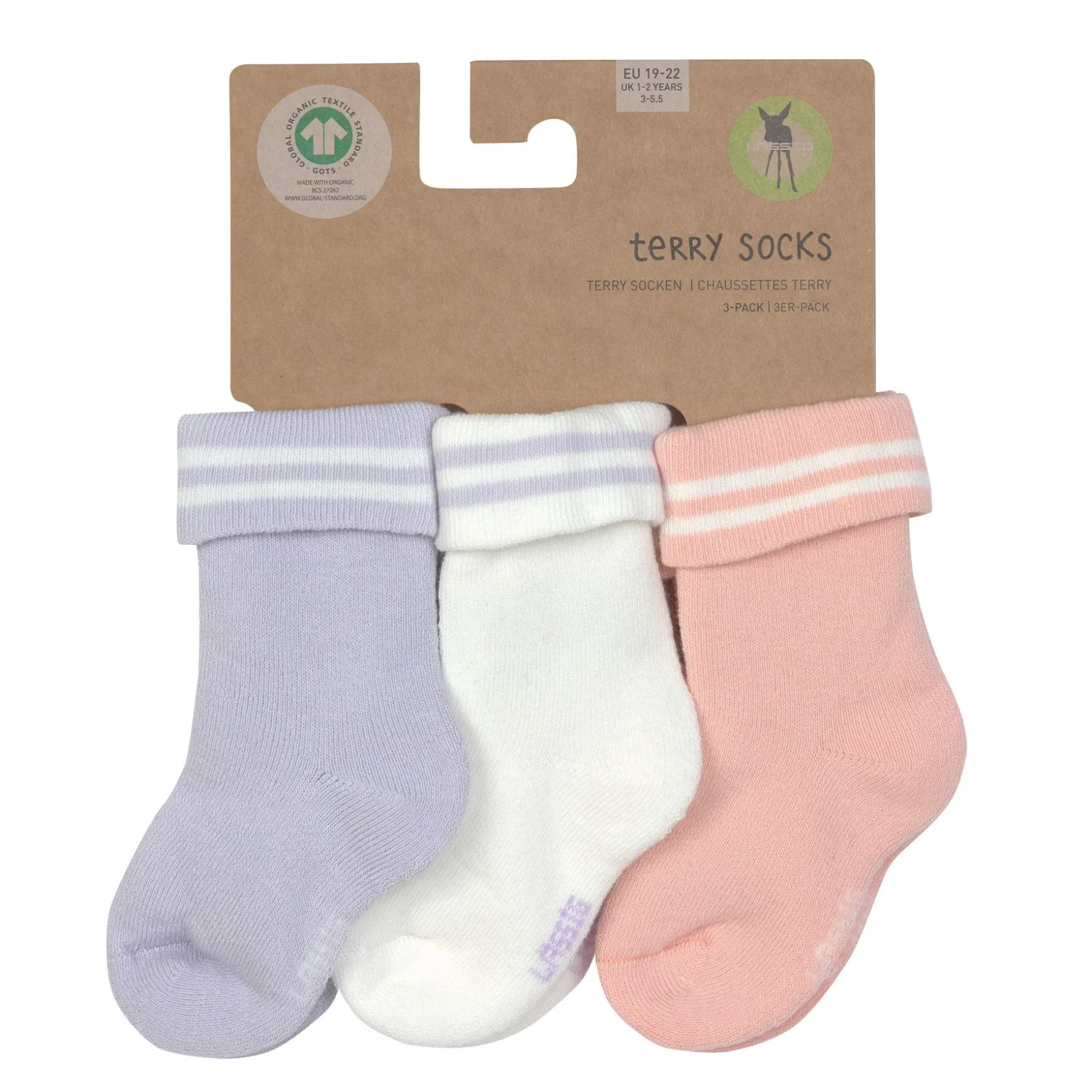 Baby Socken Frottee 3er Set - Little Gang, Gestreift Lila Rosa