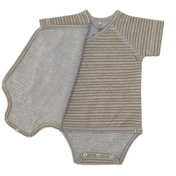 Baby Wickelbody kurzarm - Bio Baumwolle, Streifen, Grau meliert
