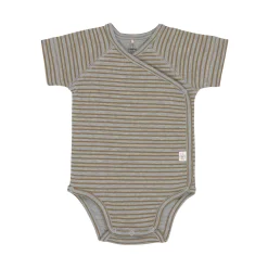 Baby Wickelbody kurzarm - Bio Baumwolle, Streifen, Grau meliert