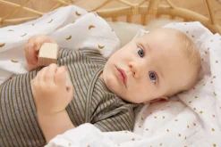 Baby Wickelbody kurzarm - Bio Baumwolle, Streifen, Grau meliert