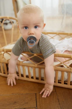 Baby Wickelbody kurzarm - Bio Baumwolle, Streifen, Grau meliert