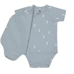 Baby Wickelbody kurzarm - Bio Baumwolle, Blocks, Hellblau