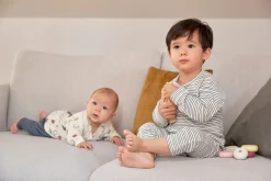 Baby Wickelbody kurzarm - Bio Baumwolle, Streifen, Grau