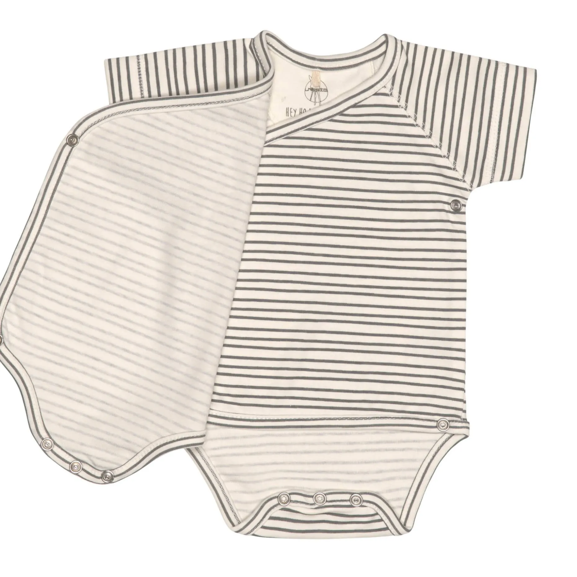 Baby Wickelbody kurzarm - Bio Baumwolle, Streifen, Grau