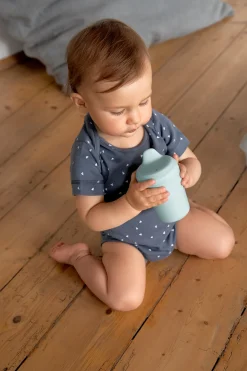 Baby Wickelbody kurzarm - Bio Baumwolle, Dreiecke, Blau