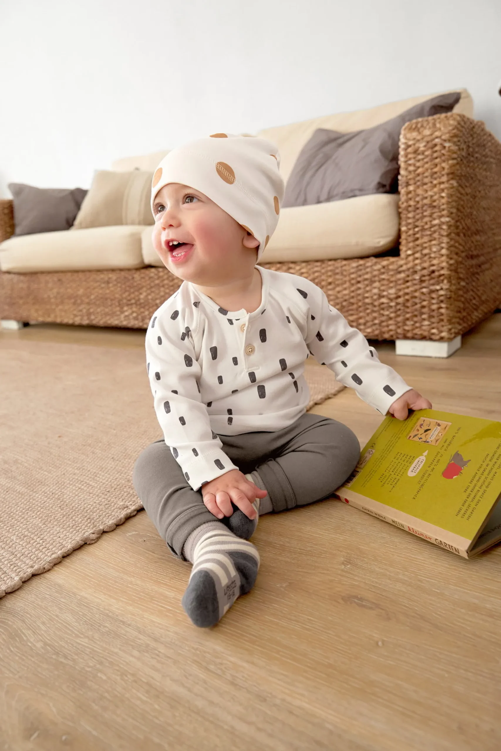 Baby Wickelbody langarm - Bio Baumwolle, Rechtecke, Weiß