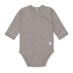 Baby Wickelbody langarm - Bio Baumwolle, Punkte, Taupe