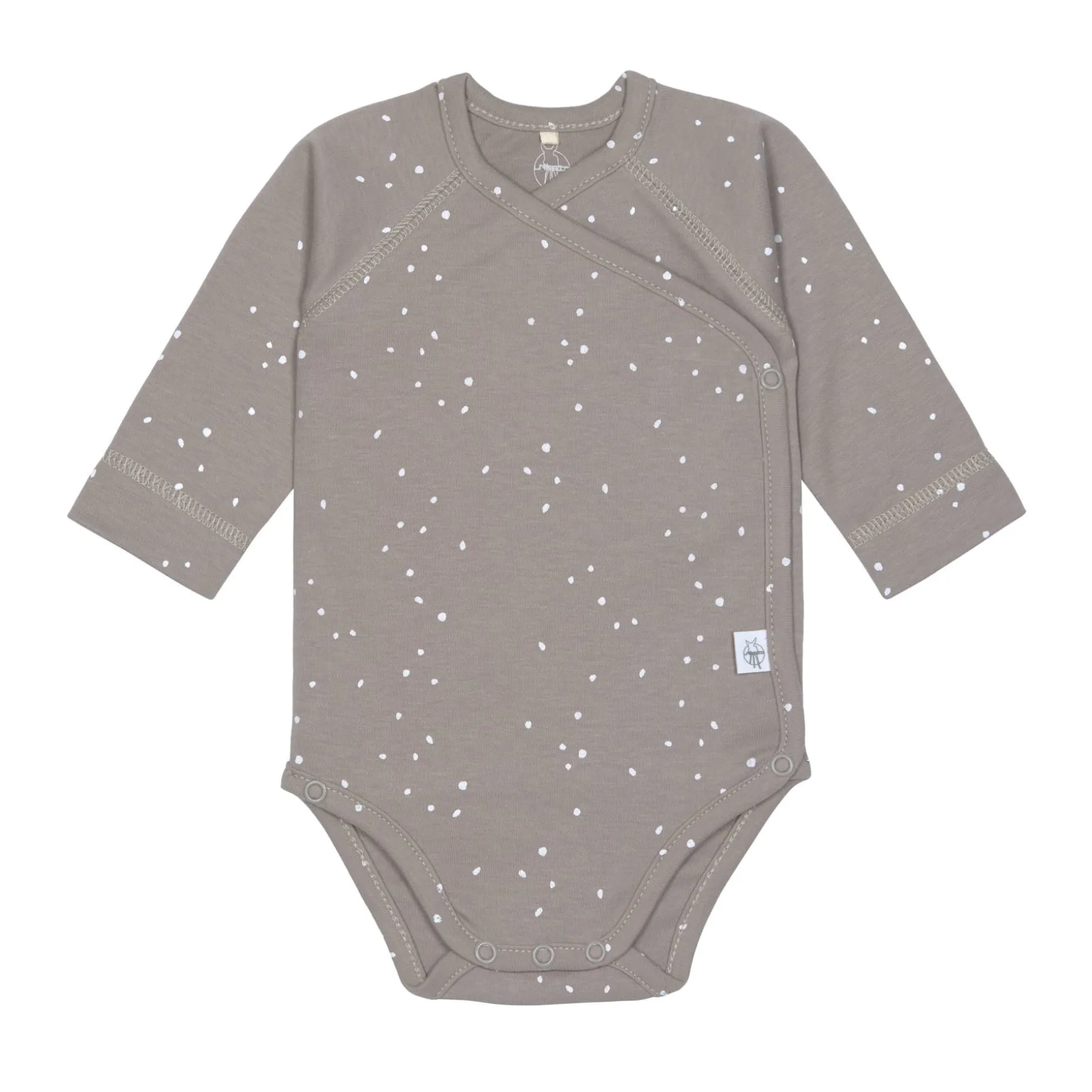 Baby Wickelbody langarm - Bio Baumwolle, Punkte, Taupe