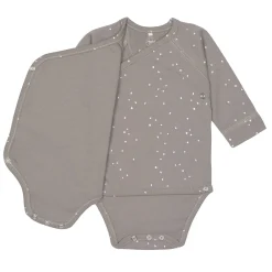 Baby Wickelbody langarm - Bio Baumwolle, Punkte, Taupe