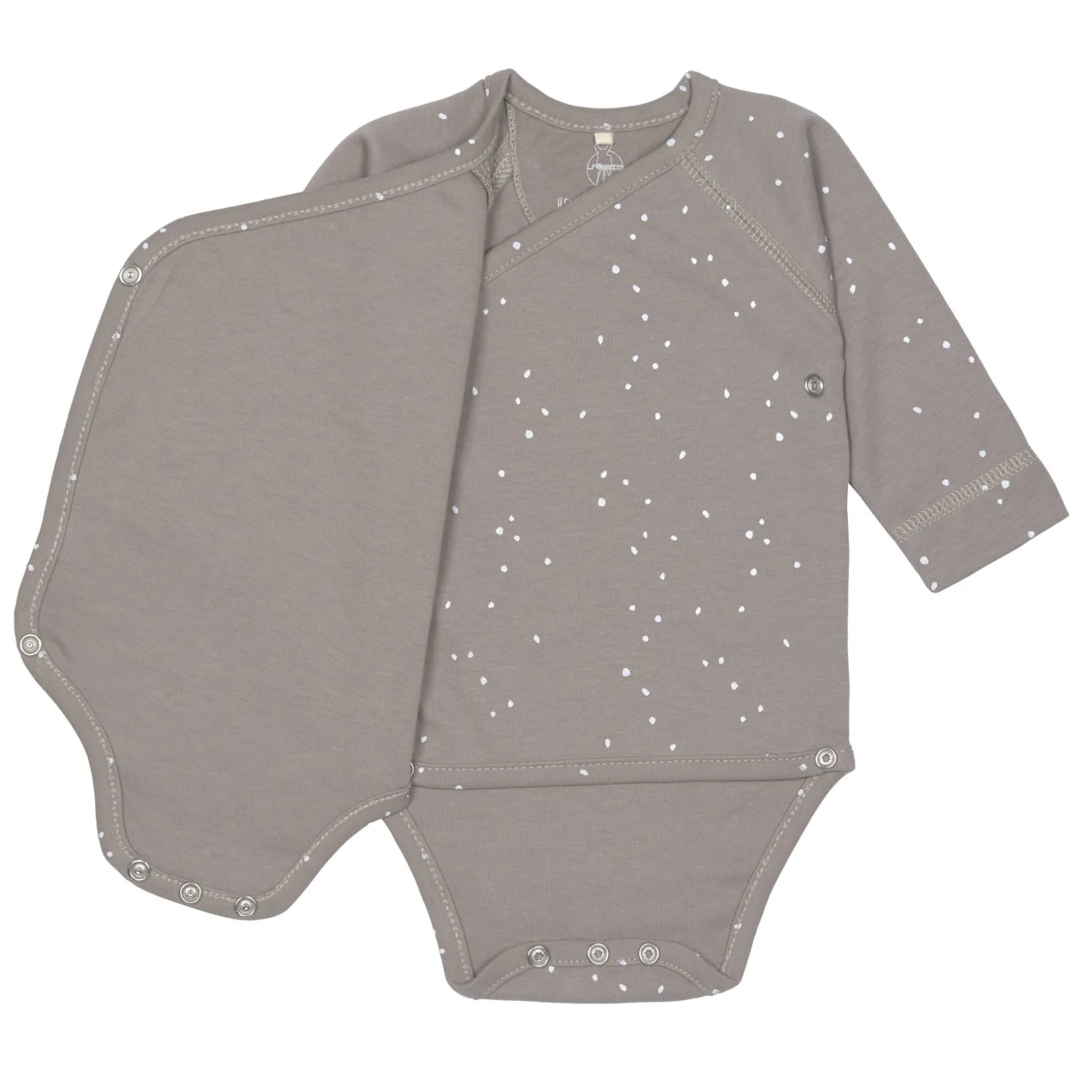 Baby Wickelbody langarm - Bio Baumwolle, Punkte, Taupe