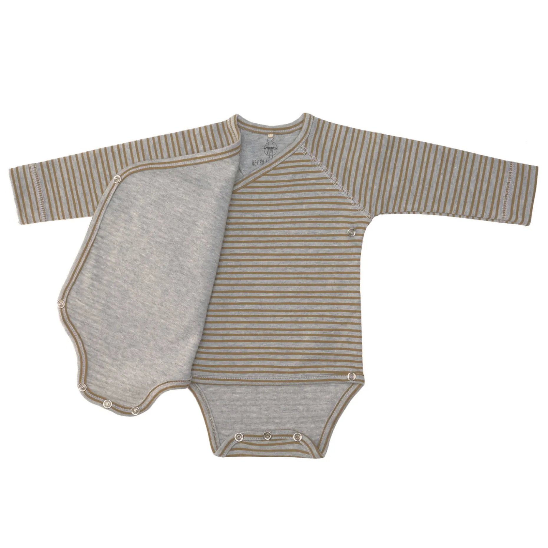 Baby Wickelbody langarm - Bio Baumwolle, Streifen, Grau meliert