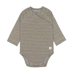 Baby Wickelbody langarm - Bio Baumwolle, Streifen, Grau meliert