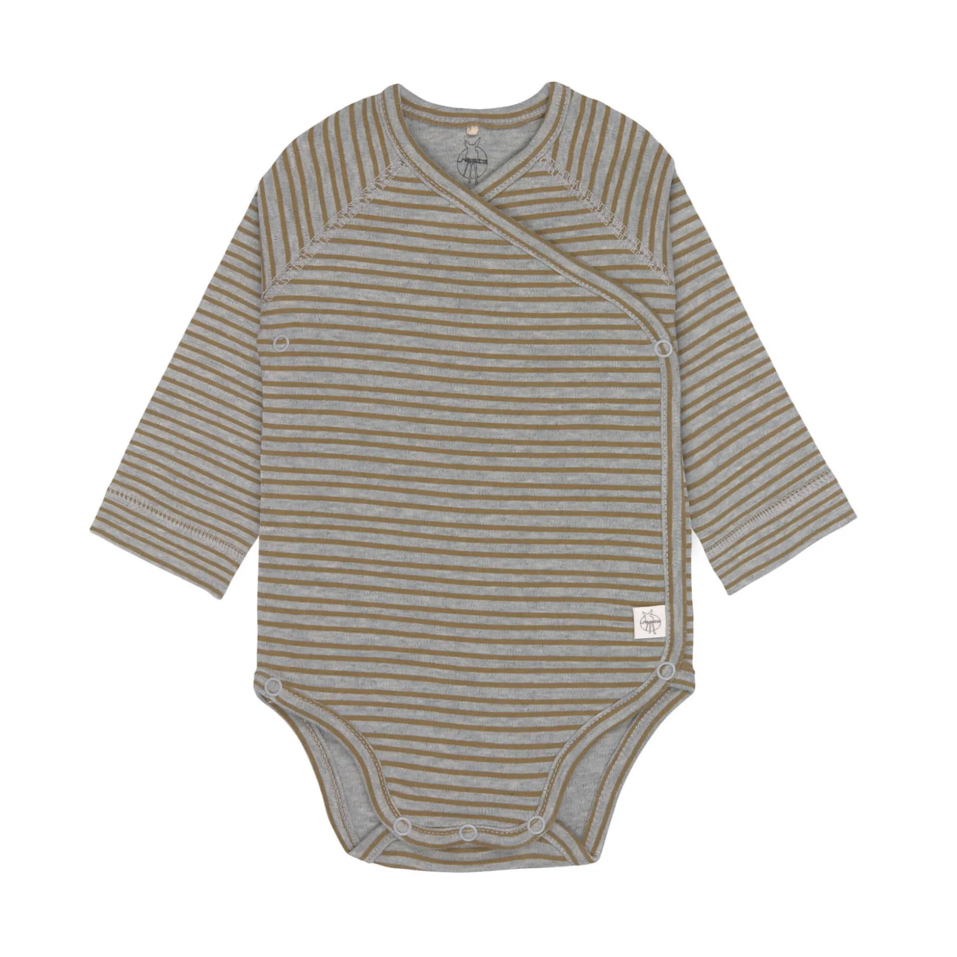 Baby Wickelbody langarm - Bio Baumwolle, Streifen, Grau meliert