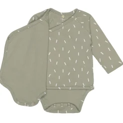 Baby Wickelbody langarm - Bio Baumwolle, Striche, Oliv