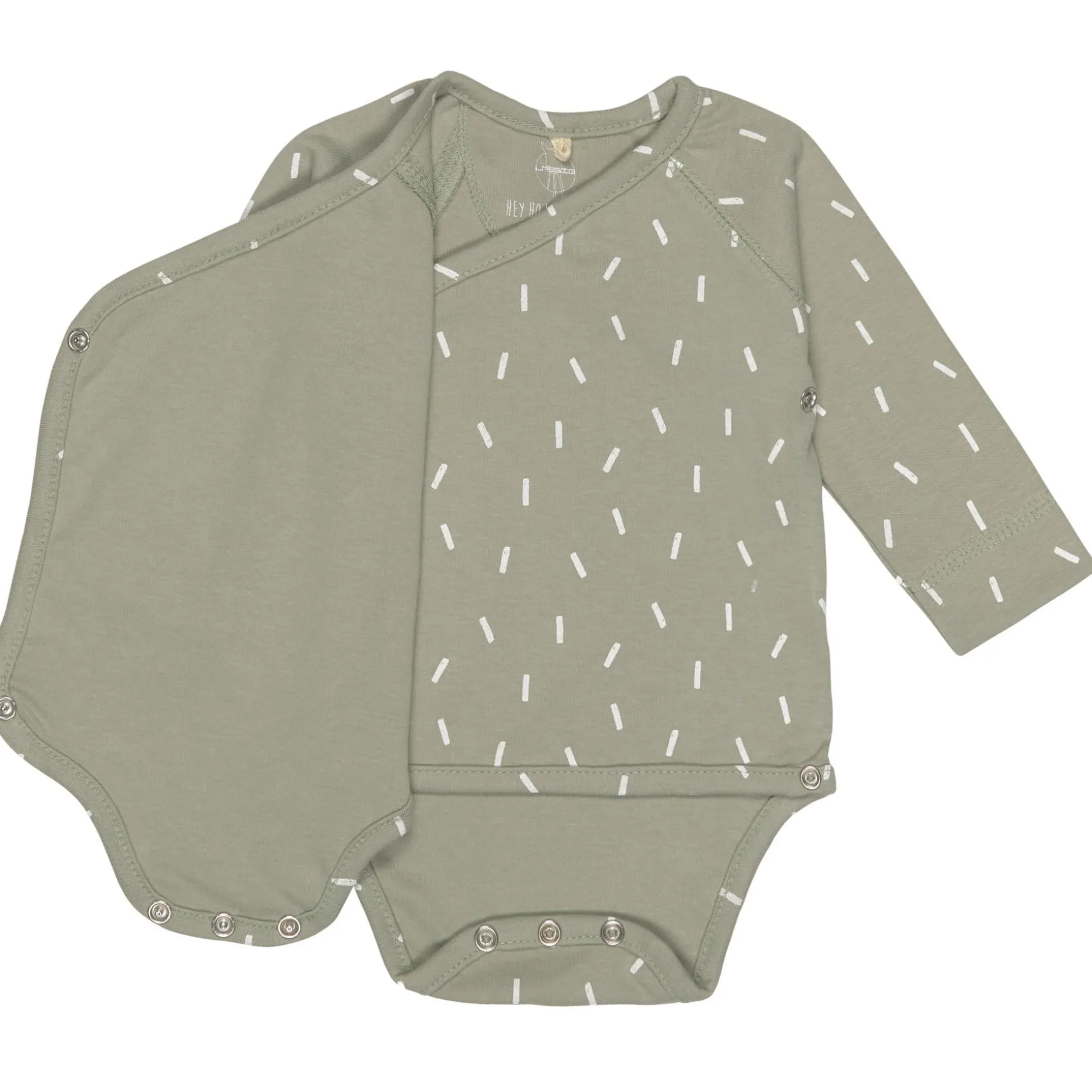 Baby Wickelbody langarm - Bio Baumwolle, Striche, Oliv