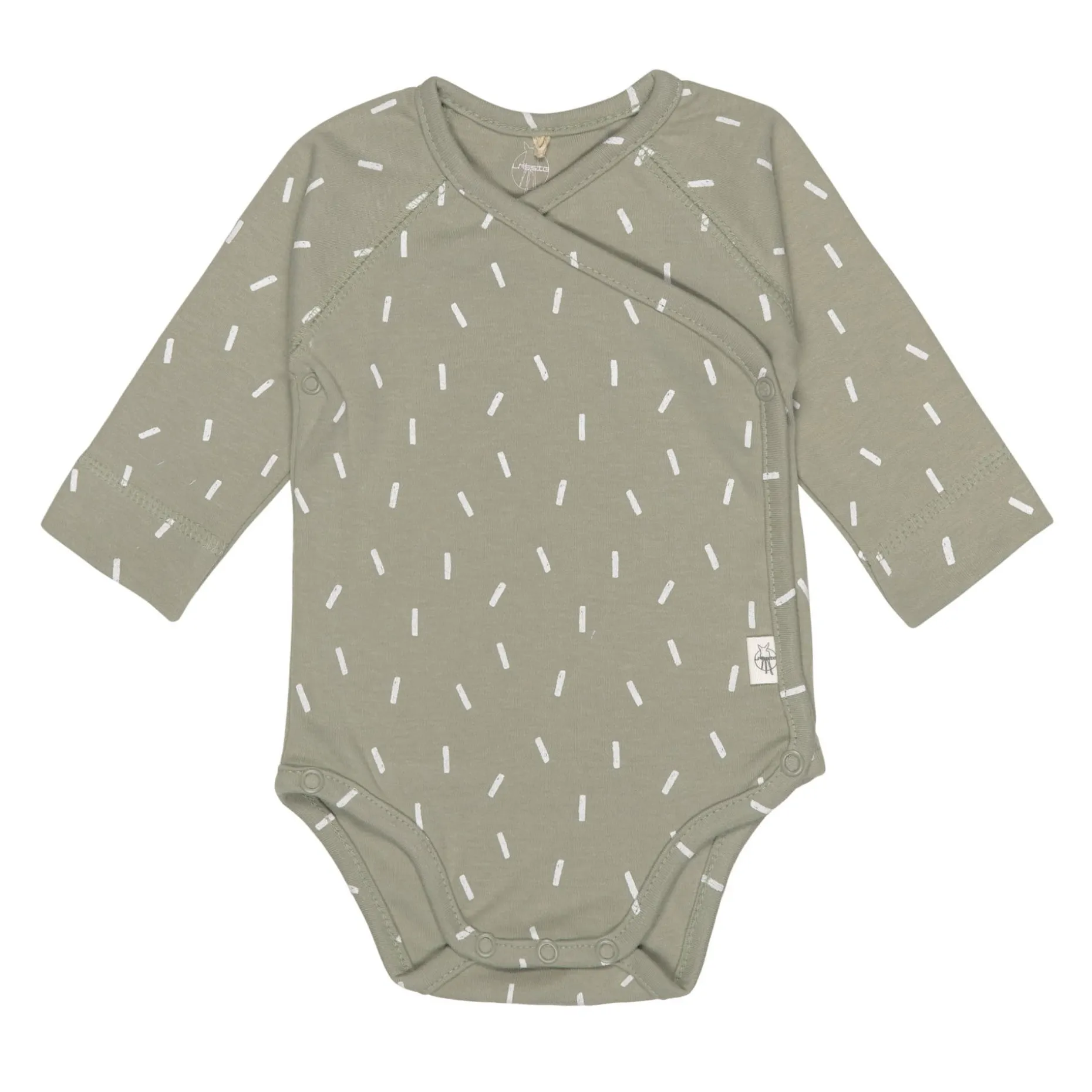 Baby Wickelbody langarm - Bio Baumwolle, Striche, Oliv