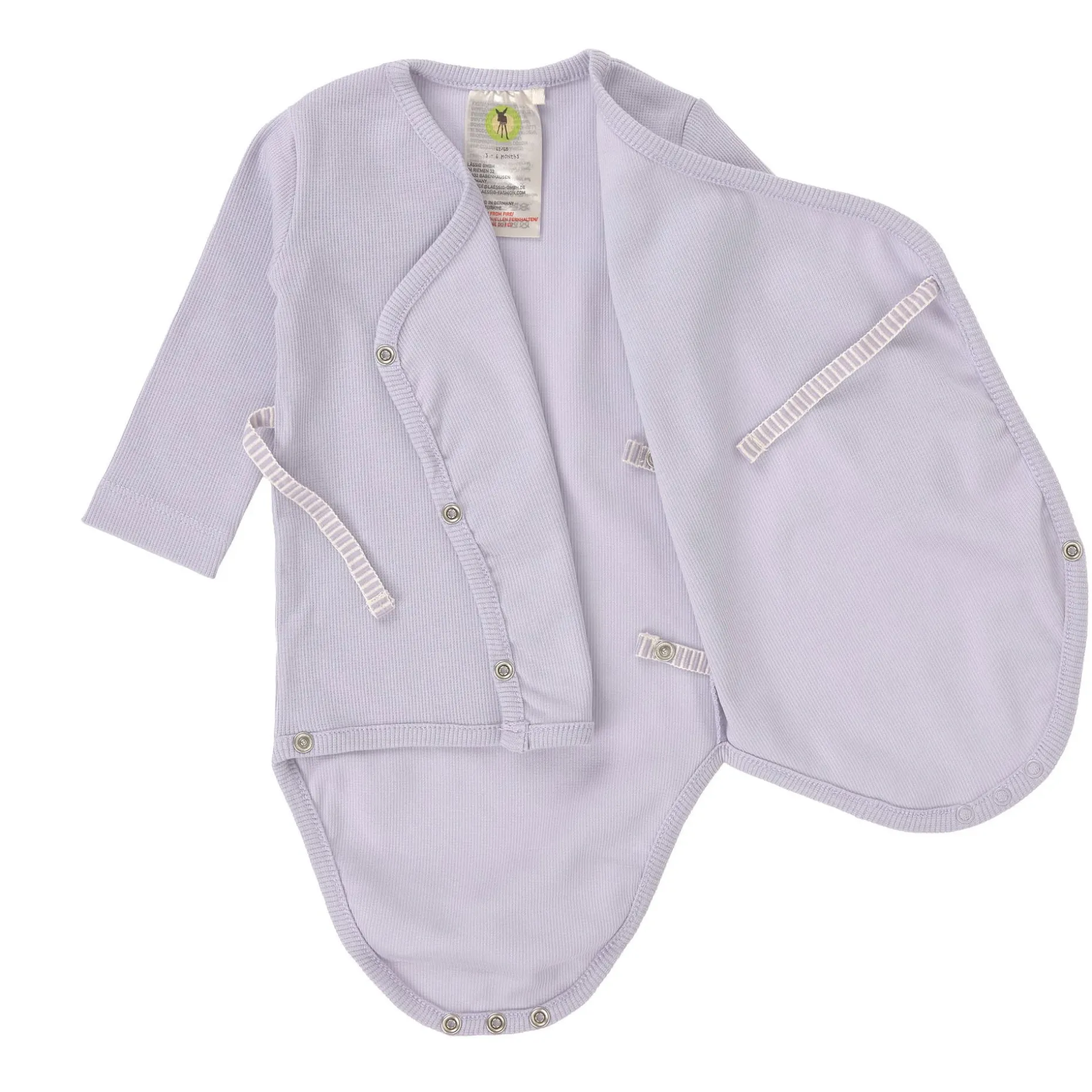 Baby Wickelbody langarm - Bio Baumwolle, Pastell Lila