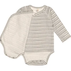 Baby Wickelbody langarm - Bio Baumwolle, Streifen, Grau