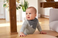 Baby Wickelbody langarm - Bio Baumwolle, Streifen, Grau