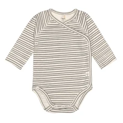 Baby Wickelbody langarm - Bio Baumwolle, Streifen, Grau