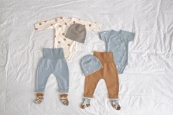 Baby Wickelbody langarm - Bio Baumwolle, Blocks, Hellblau