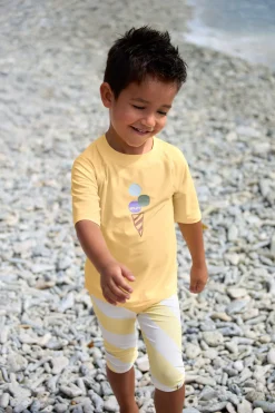 Badehose Baby Kurz (UV-Schutz & Windel) - Streifen, Gelb Weiß