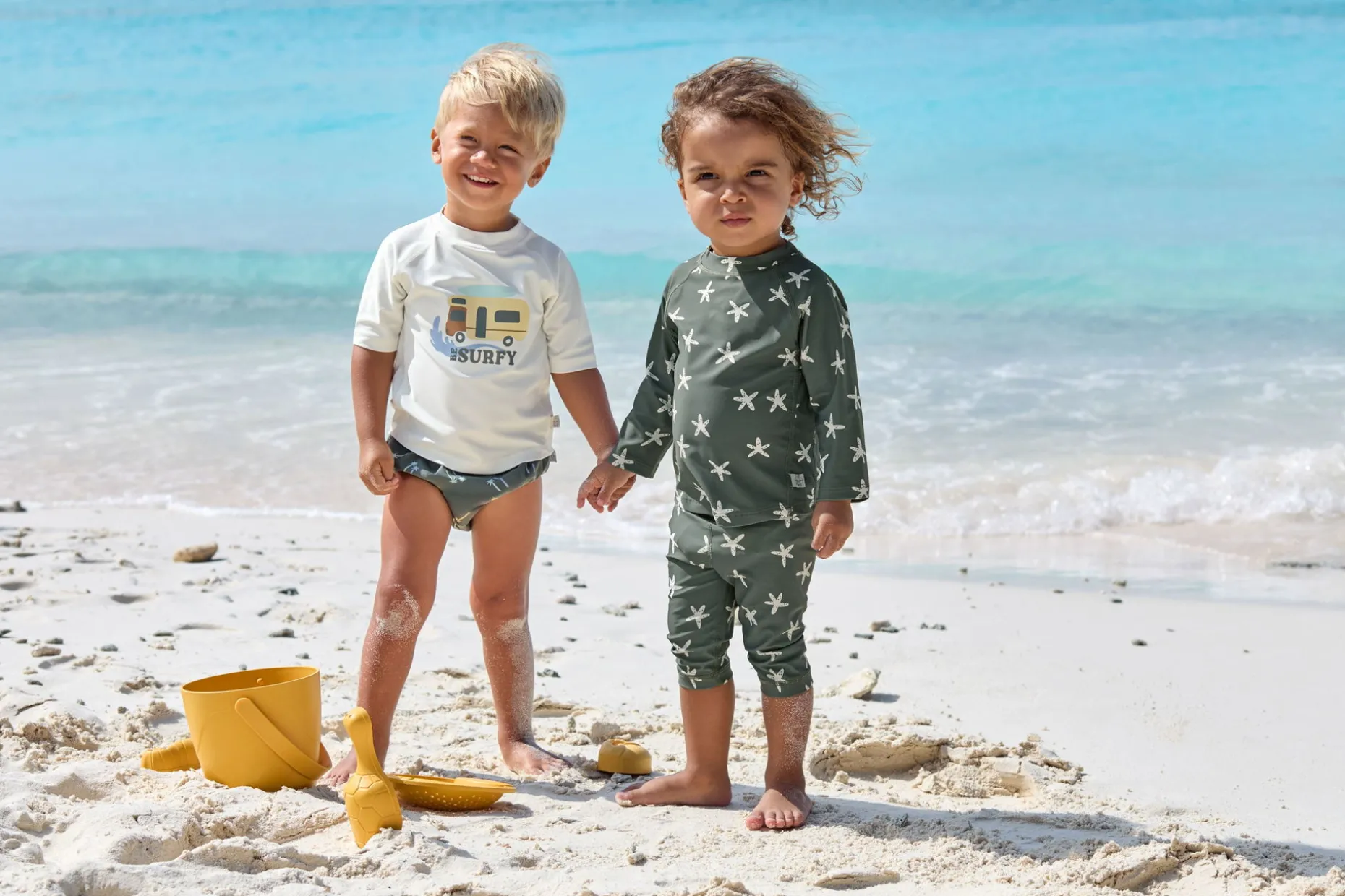 Badehose Baby Kurz (UV-Schutz & Windel) - Seestern, Oliv