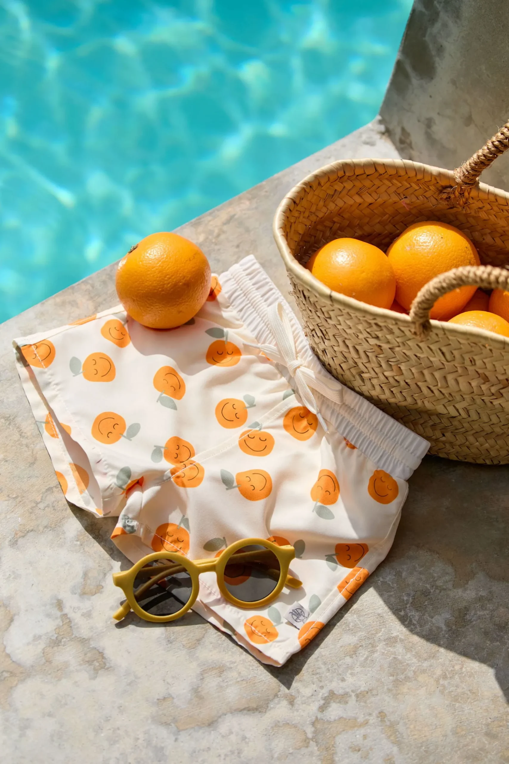 Badehose Baby (mit Windel) - Orange, Weiß