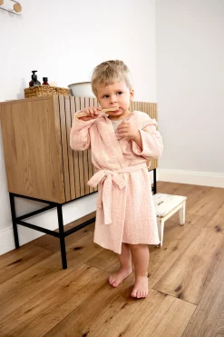 Bademantel Kinder aus Musselin - Punkte, Rosa
