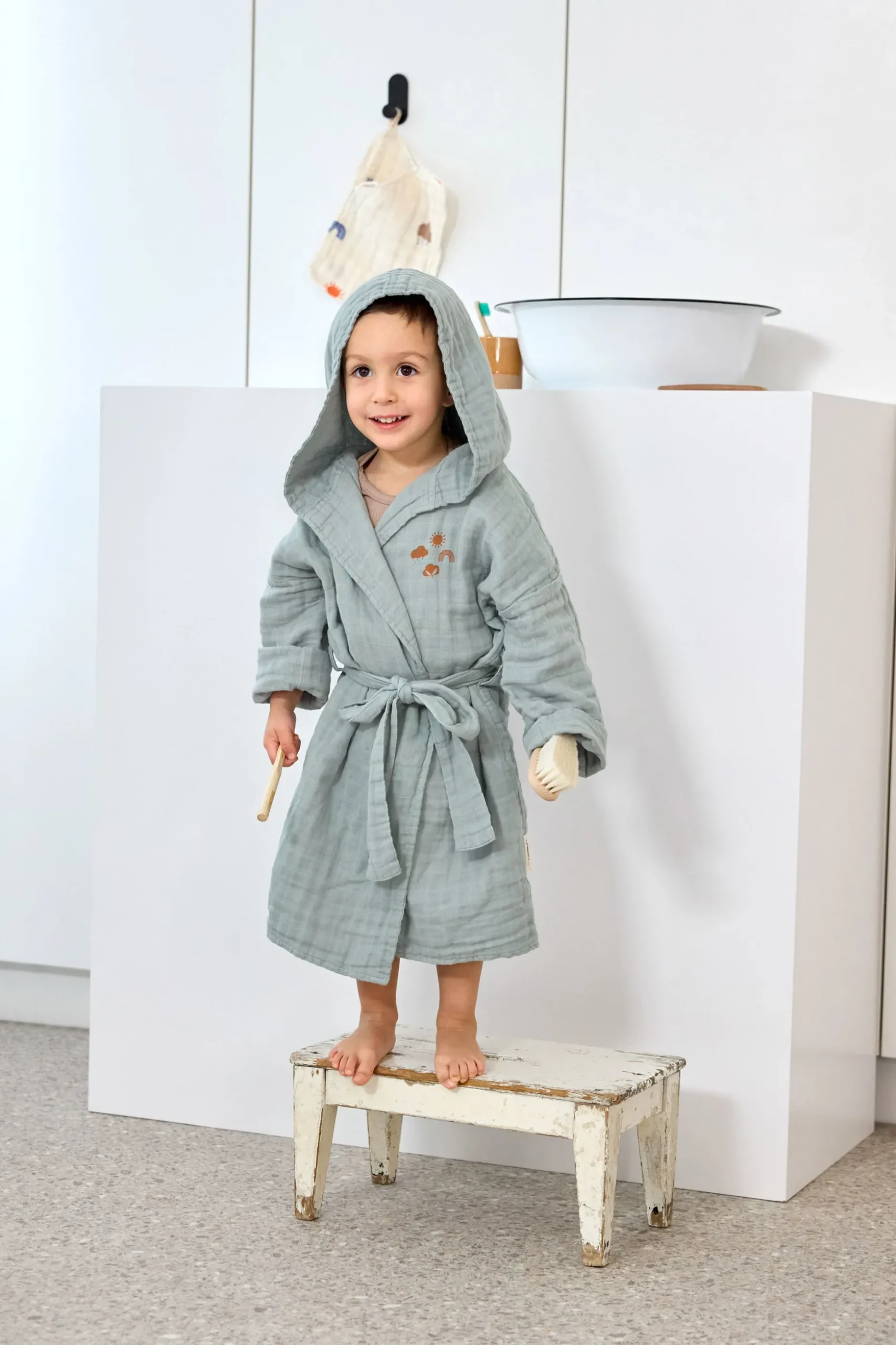 Bademantel Kinder (Little One & Me) - Baumwolle, Hellblau