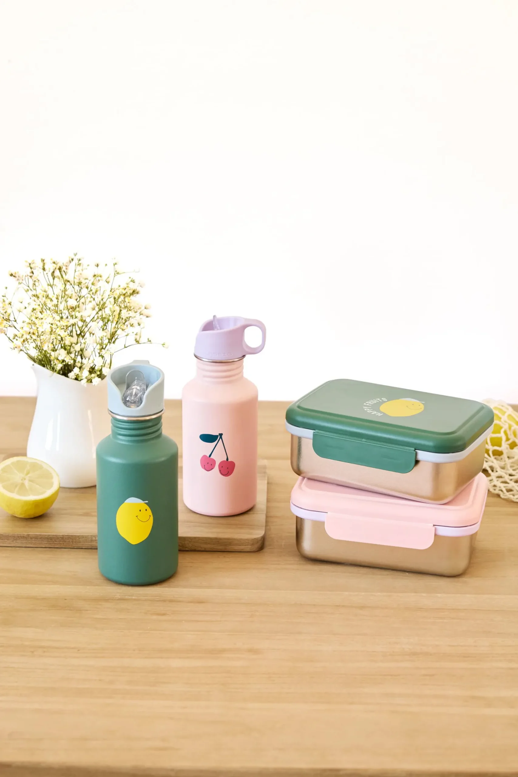Brotdose Kinder - Edelstahl Lunchbox, Happy Fruits Kirsche