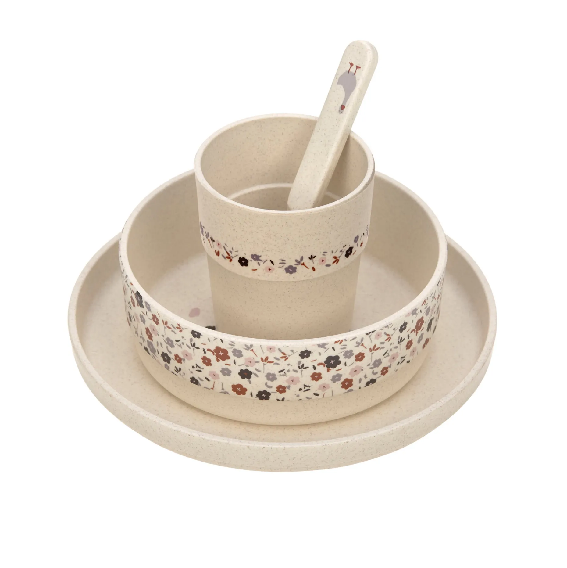 Kindergeschirr Set (Teller - Schüssel - Becher - Löffel) - Tiny Farmer Schaf & Gans, Beige