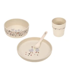 Kindergeschirr Set (Teller - Schüssel - Becher - Löffel) - Tiny Farmer Schaf & Gans, Beige